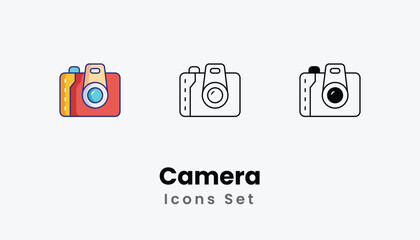 Camera Icons thin line and glyph vector icon stock illustration