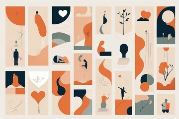 A minimalist art symbolizing social connections, peace,yoga, meditation and love, weaving together delicate in a simple way