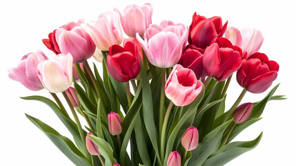 Fototapeta premium bouquet with pink and red tulips isolated on white