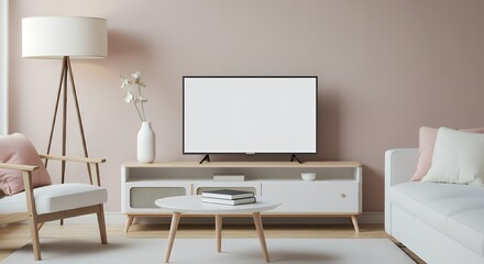 A blank TV box mock-up, displayed in a modern living room setting 3d illustration brand mock-up template.