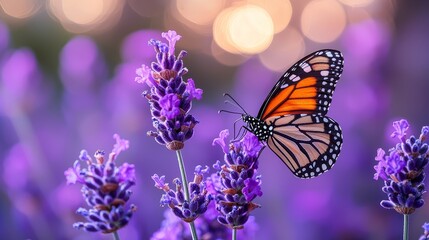 A butterfly sitting on top of a purple flower