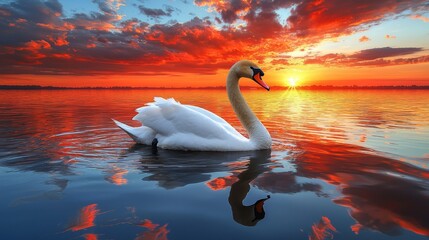 Fototapeta premium A white swan floating on top of a body of water
