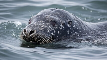 Obraz premium Harbor seal portrait in ocean waves.