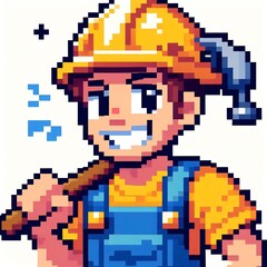 Fototapeta premium handyman carrying a hammer, pixel art