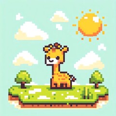 Fototapeta premium giraffe in the garden, pixel art