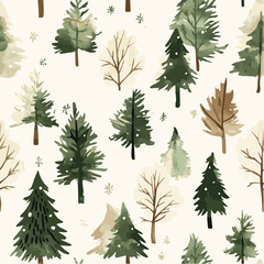 Obraz premium Vector seamless pattern of Christmas Watercolor Winter Forest