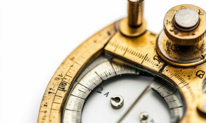 Antique brass measuring instrument, close-up detail.