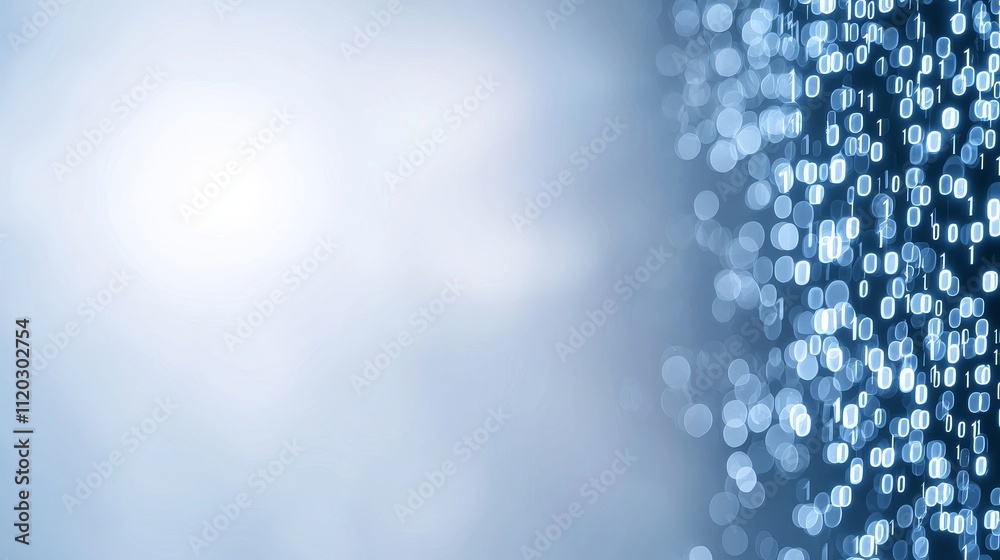 Poster abstract blue background with soft bokeh effect displaying digital numbers and light patterns creati