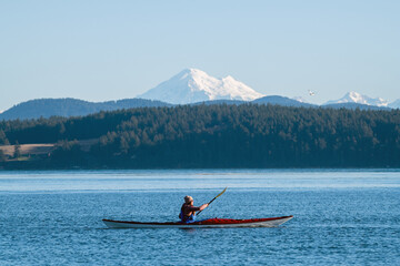San Juan Island kayaker with Mount Baker #2