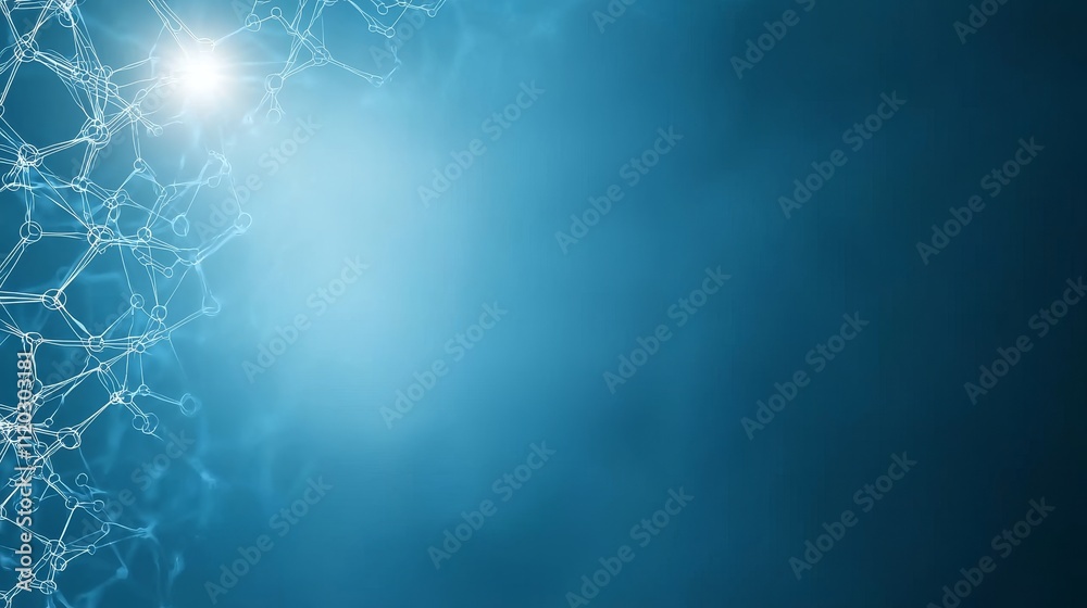 Poster abstract molecular structure background with blue light for science and technology concepts visualiz