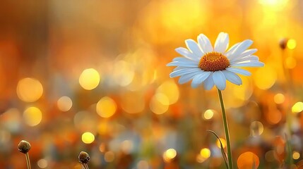 A single white daisy in the middle of a field of flowers
