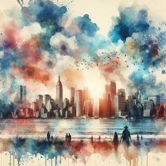 A multiple exposure image with a watercolor effect creating a la