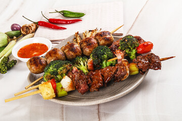 Asian grilled skewer assortment satay