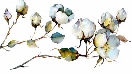 Cotton floral botanical flower. Wild spring leaf wildflower isolated. Watercolor background illustration set. Watercolour drawing fashion aquarelle. Isolated cotton illustration element.