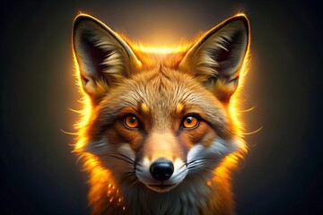 a fox head is lit up with a gold center