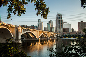 a landmark bridge leads to downtown Minneapolis