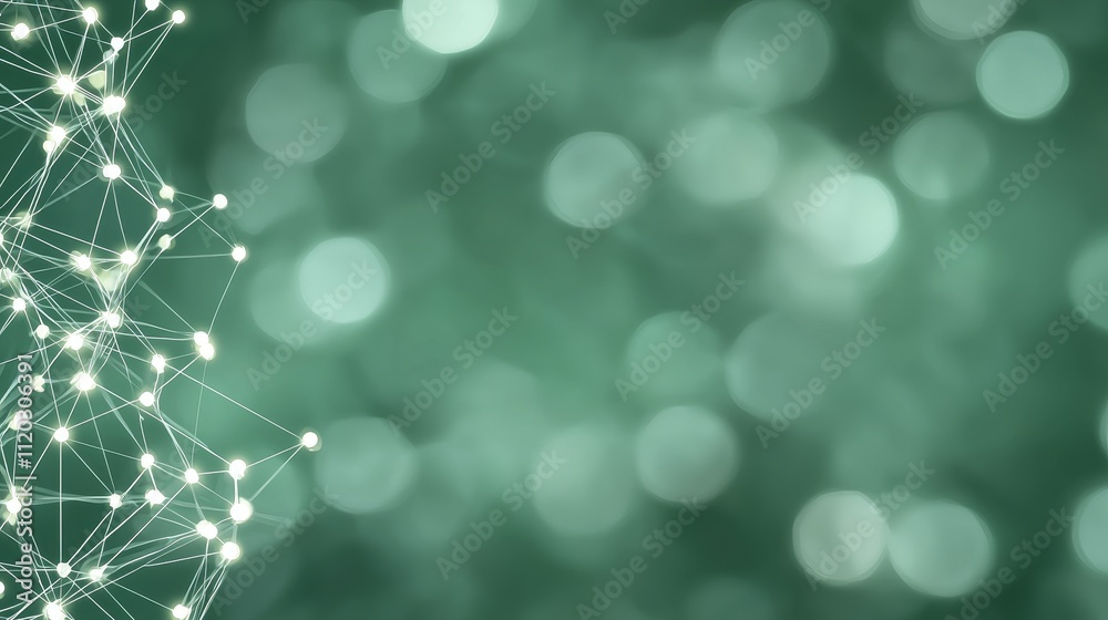 Wall mural abstract green background with glowing dots and connected lines representing technology and digital 