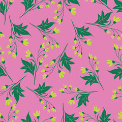 Simple vintage pattern. Light background, orange and mustard, dark blue flowers