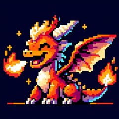 Fototapeta premium dragon character with black background, pixel art