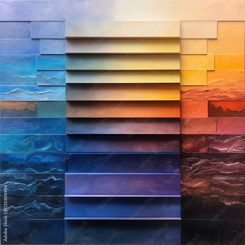 Poster Stacked ombre layers, horizontal color shifts in layered blocks