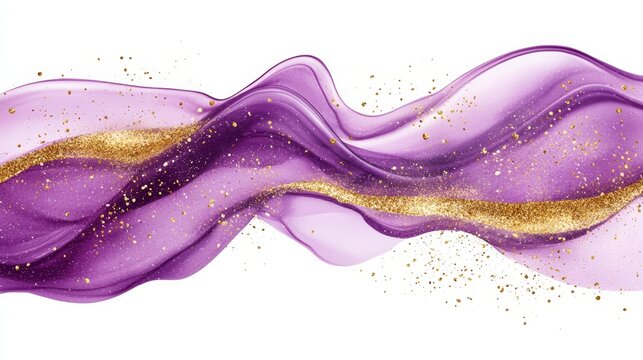 A purple and gold liquid with gold glitter on a white background