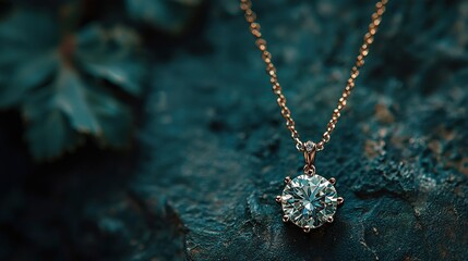Elegant Diamond Pendant Necklace on Dark Teal Background