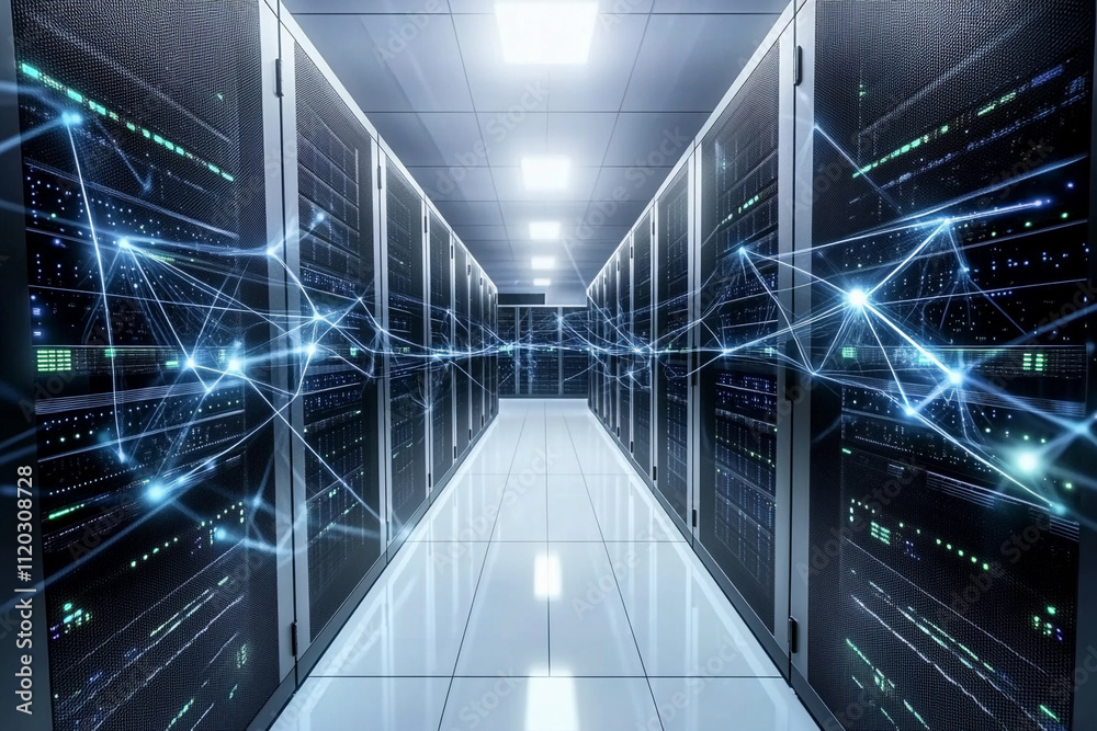 Aufkleber High-tech data center with illuminated server racks and connections