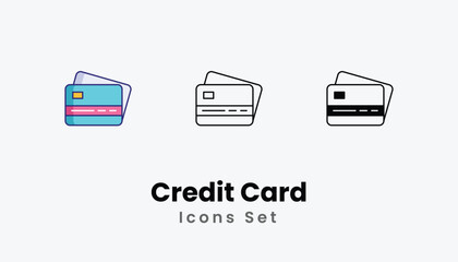 Credit Card Icons thin line and glyph vector icon stock illustration