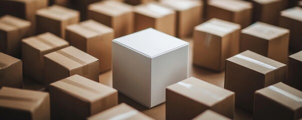 White Box In The Center Surrounded By Many Cardboard Boxes, Generative AI