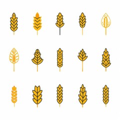 Wheat icon, rye ears sign, barley emblem, oats, cereals symbol, wheat ear, seeds, corns set