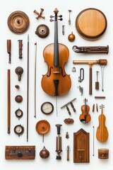 Naklejka premium Antique string instruments, tools, and assorted objects.