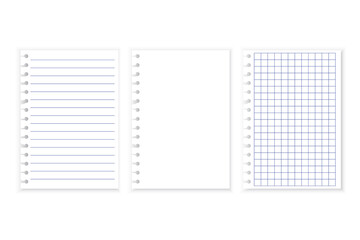 Lined notebook paper. Spiral bound sheet. Blank writing template. Minimalistic stationery design.