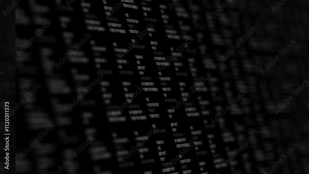 Wall mural a classic matrix code rain animation with white characters falling against a black background, creat