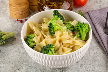 Italian pasta farfalle with broccoli