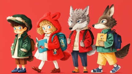 Naklejka premium Playful Children Dressed as Cartoon Characters in Colorful Costumes Perfect for Creative, Commercial, and Modern Photography Projects