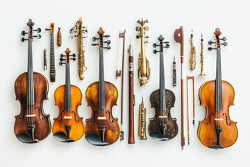 Fototapeta premium Orchestral string, woodwind, and brass instruments.