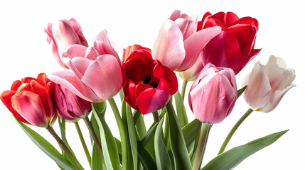 Fototapeta premium bouquet with pink and red tulips isolated on white