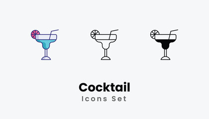 Cocktail Icons thin line and glyph vector icon stock illustration
