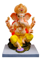 Hindu God Ganesha on white background, Ganesha Idol. Ganesh festival.