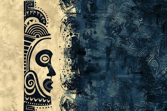 A painting of a face with a blue background