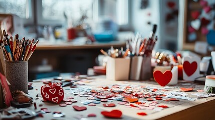 Valentines Day Craft Messy Art Studio Table