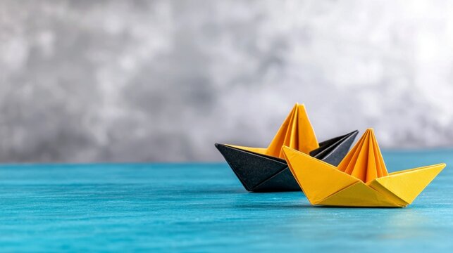 Creative origami boats indoor setting still life photography minimalist style close-up artistic expression