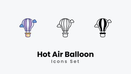 Hot Air Balloon Icons thin line and glyph vector icon stock illustration