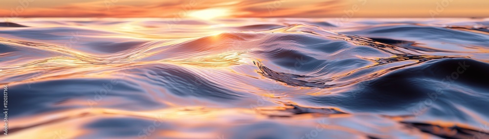 Poster sunset over water, blending fiery oranges and purples into reflective waves