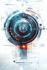 Obraz premium Abstract digital design; concentric circles, data streams.