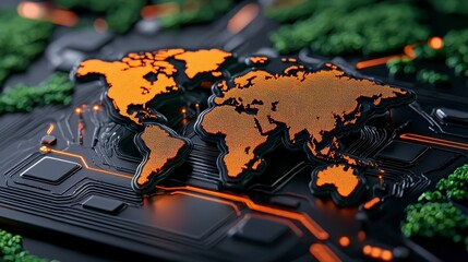 Global technological mapfuturistic circuitry visualization digital world graphic design abstract close-up innovation
