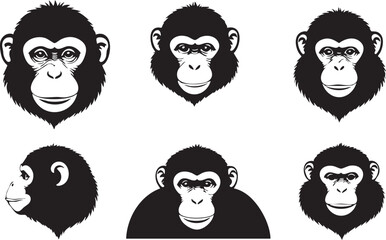 Realistic and Minimalist Primate Head Vectors for Merchandise
