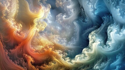 Obraz premium A colorful, 3D image of swirling smoke that looks like fluffy, dreamlike clouds.