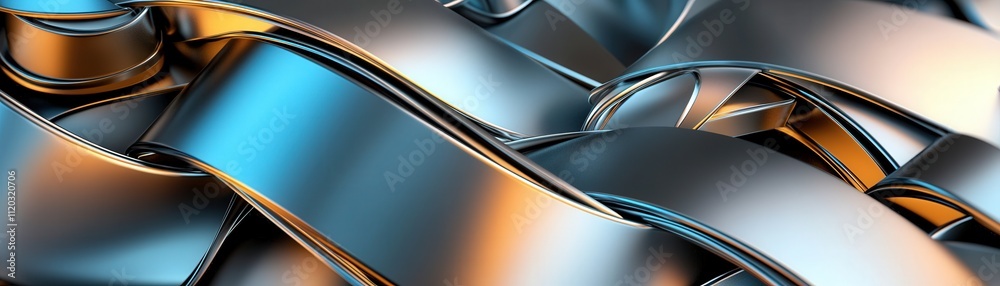 Poster Gradient metallic ribbons, overlapping diagonally across a clean canvas