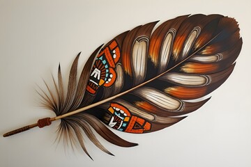 Indigenous American Painted Feather with Intricate Tribal Designs